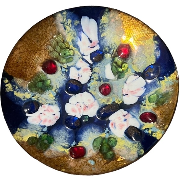 Small Bejeweled Vintage Spanish Enamel on Copper Dish by J Capo